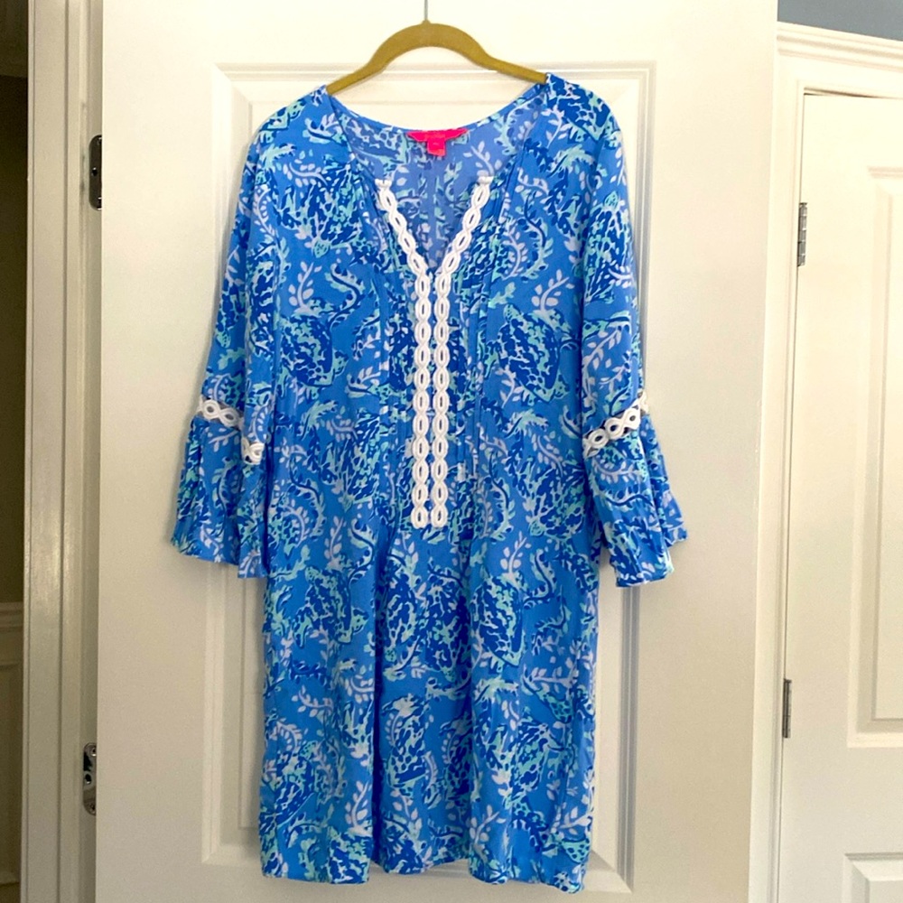 Lilly Pulitzer Blue Multicolor Mini Dress with White Trim